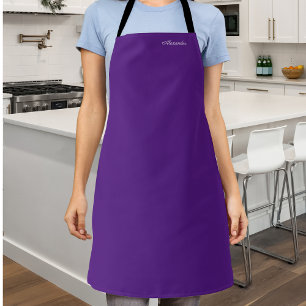Modern Solid Colour Dark Purple White Script Apron