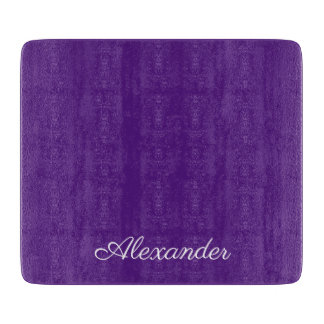 Modern Solid Colour Dark Purple White Script    Cutting Board