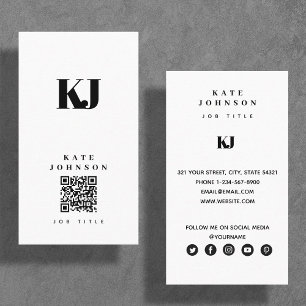 Modern Solid Monogram Initials QR Code  Business Card