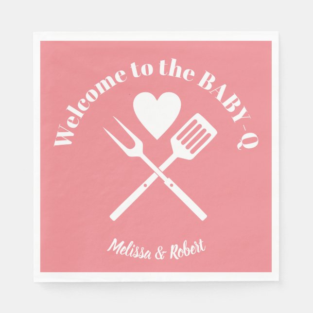 Modern Solid Pink BABY-Q Baby Shower BBQ Napkin (Front)
