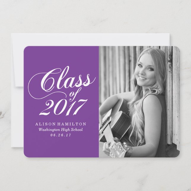 Modern Solid Purple | Graduation Announcement (Front)