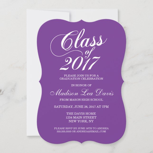 Modern Solid Purple Graduation Invitation (Front)