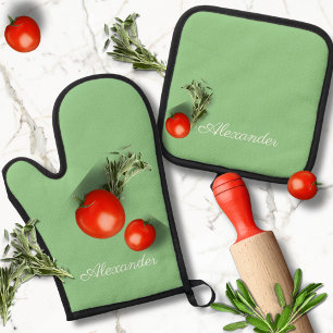 Modern Solid Sage Green coloured Simple template Oven Mitt & Pot Holder Set