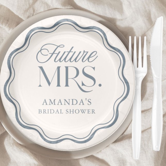Modern Something Blue Bridal Shower Future Mrs. Paper Plate (Creator Uploaded)
