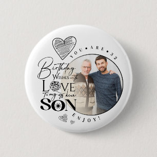 Modern Son , grandson Birthday Typography Photo 6 Cm Round Badge