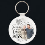 Modern Son , grandson Birthday Typography Photo Key Ring<br><div class="desc">This birthday greeting design is created specifically for a son and can also be meaningfully used for someone who is like a son, nephew or son-in-law, . It suits gifting from grandparents, parents, uncles, aunties, in-laws or anyone wishing to express love and pride toward a son figure. The design features...</div>