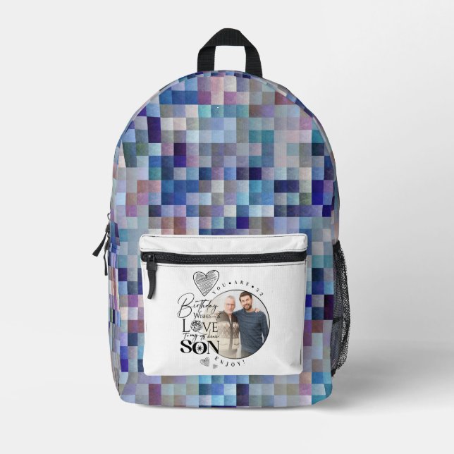 Modern Son , grandson Birthday Typography Photo Printed Backpack (Front)