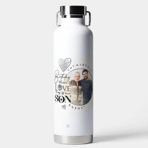 Modern Son , grandson Birthday Typography Photo Water Bottle