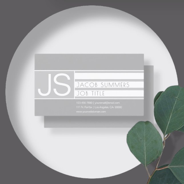 Modern Sophisticated Geometric Monogram Grey Business Card (Creator Uploaded)
