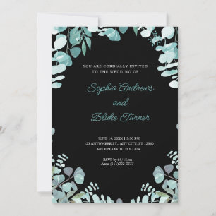 Modern Sophisticated Greenery Framed Black Wedding Invitation