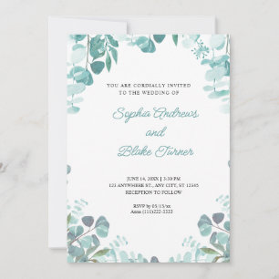 Modern Sophisticated Greenery Framed White Wedding Invitation