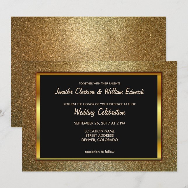 Modern sophisticated luxury gold glitter Wedding Invitation (Front/Back)