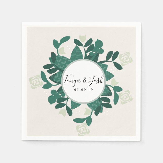 Modern Sophisticated Rose Bush Greenery Napkin (Front)