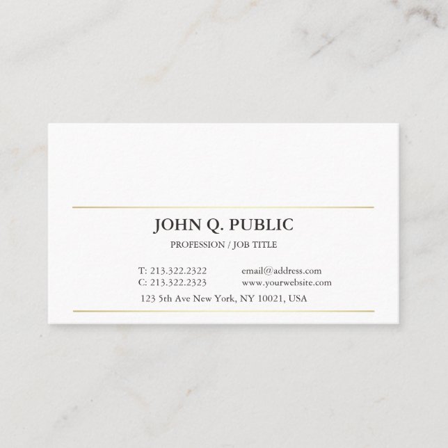 Modern Sophisticated Simple Plain Gold Striped Business Card (Front)