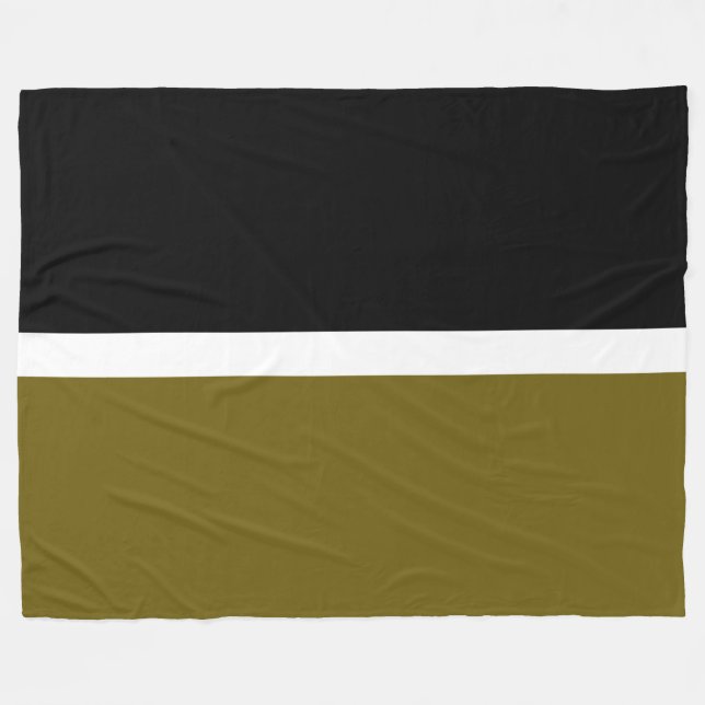 Modern Sophisticated Warm Olive Black Colour Block Fleece Blanket (Front (Horizontal))