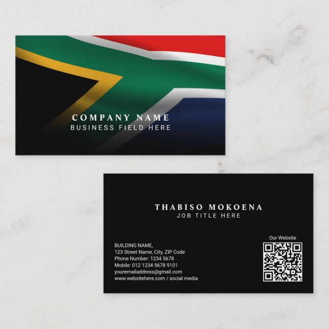 Modern South African National Flag with QR Code Business Card (Front/Back)