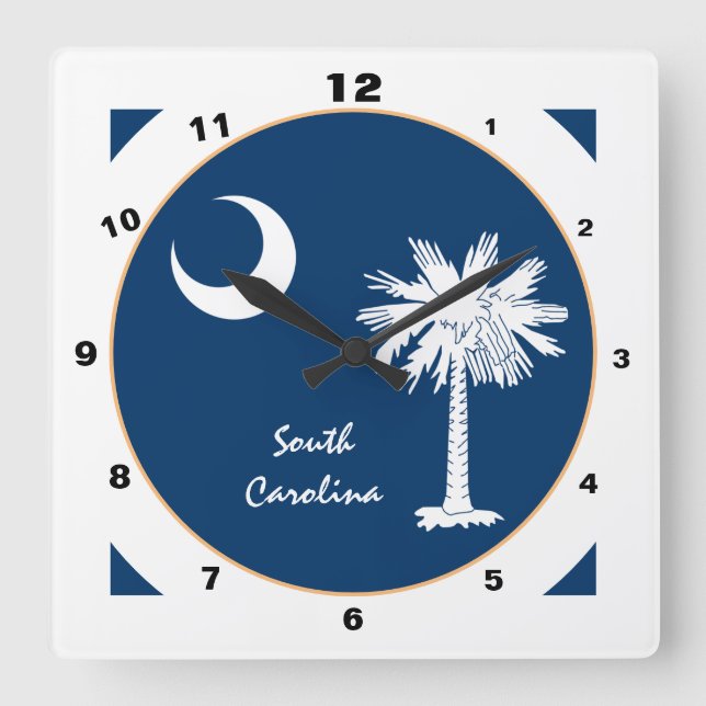 Modern South Carolina & Flag Home USA / design Square Wall Clock (Front)