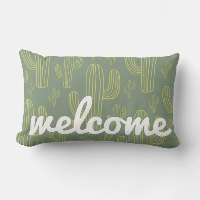 Modern Southwest Desert Cactus Pattern Lumbar Cushion (Front)