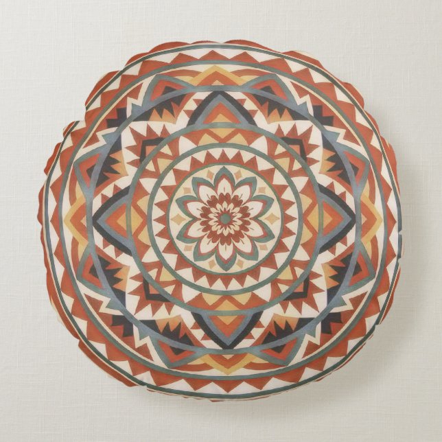 Modern Southwest Mandala Round Cushion (Front)