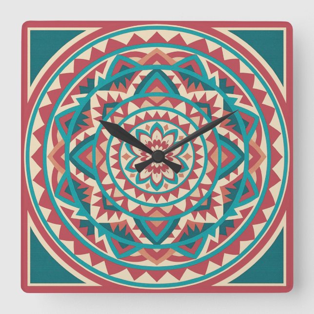 Modern Southwest Mandala  Square Wall Clock (Front)