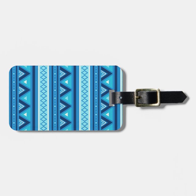 Modern Southwestern Geometric, Blue & Turquoise Luggage Tag (Front Horizontal)