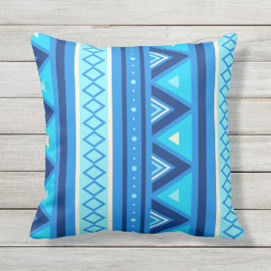 Modern Southwestern Geometric, Blue & Turquoise Outdoor Cushion