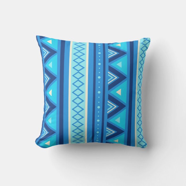 Modern Southwestern Geometric, Blue & Turquoise Outdoor Cushion (Front)