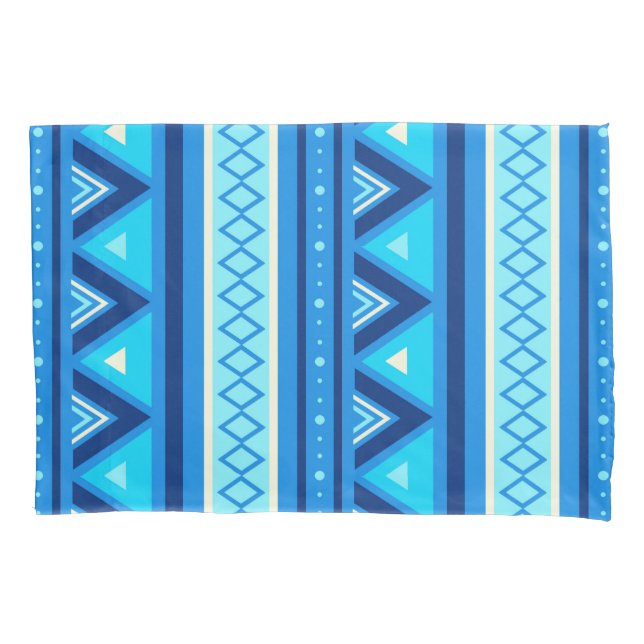 Modern Southwestern Geometric, Blue & Turquoise Pillowcase (Front)