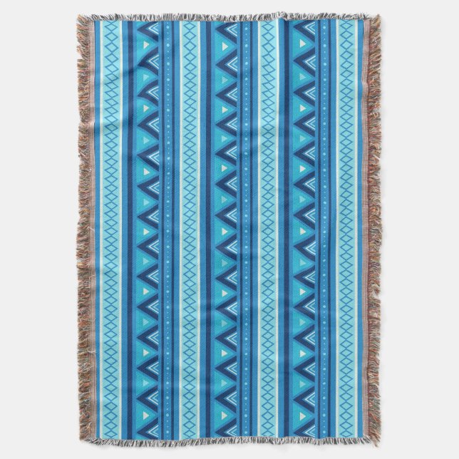 Modern Southwestern Geometric, Blue & Turquoise Throw Blanket (Front Vertical)