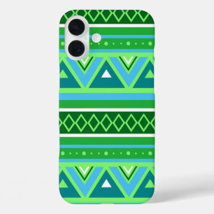 Modern Southwestern Geometric, Green and Aqua iPhone 16 Plus Case