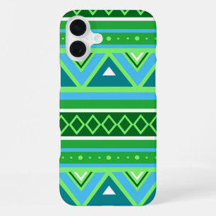 Modern Southwestern Geometric, Green and Aqua iPhone 16 Plus Case