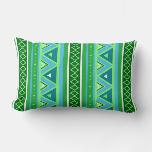 Modern Southwestern Geometric, Green and Aqua Lumbar Cushion