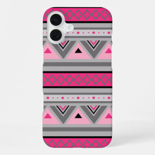 Modern Southwestern Geometric, Pink and Grey iPhone 16 Plus Case