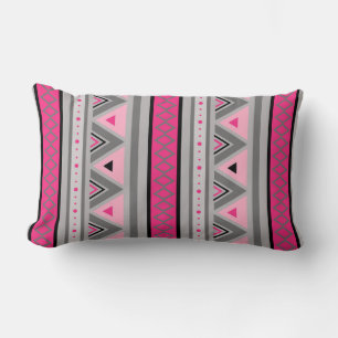 Modern Southwestern Geometric, Pink and Grey Lumbar Cushion