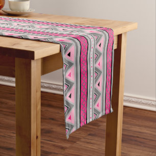 Modern Southwestern Geometric, Pink and Grey Short Table Runner