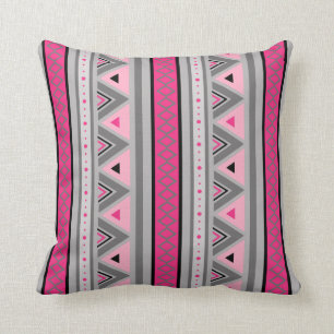 Modern Southwestern Geometric, Pink and Grey Throw Cushion