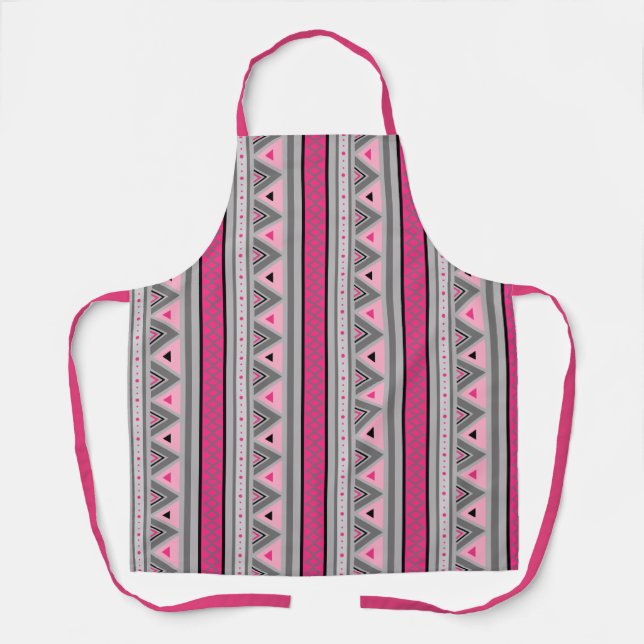 Modern Southwestern Geometric, Pink & Grey / Grey Apron (Front)