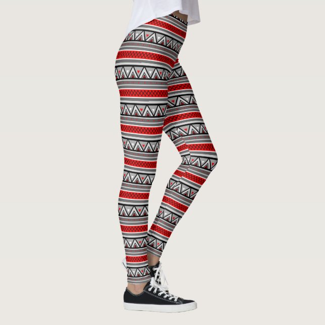 Modern Southwestern Geometric, Red & Grey / Grey Leggings (Right)