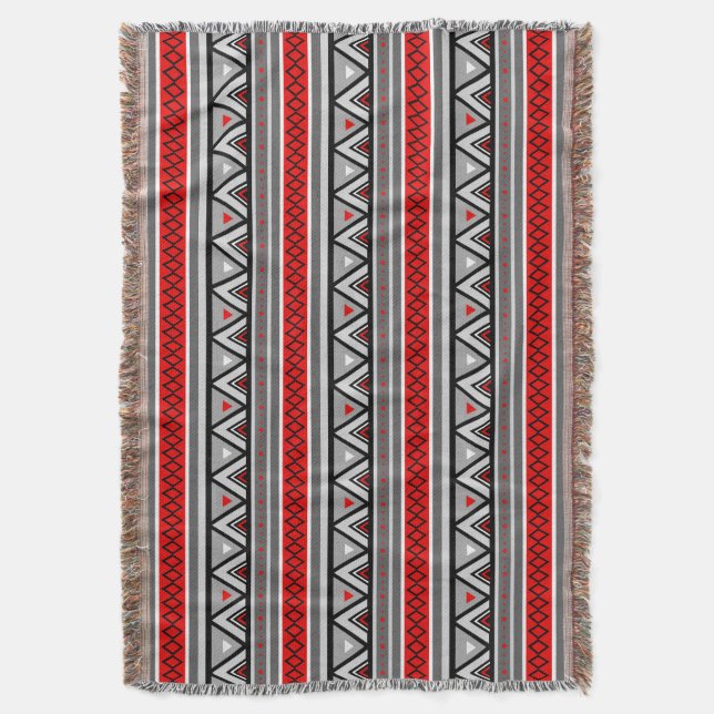 Modern Southwestern Geometric, Red & Grey / Grey Throw Blanket (Front Vertical)