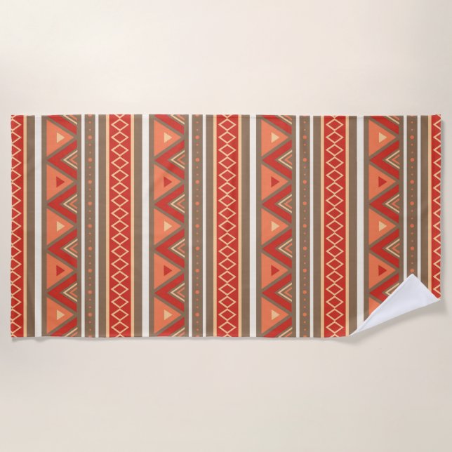 Modern Southwestern Geometric, Taupe & Orange Beach Towel (Front)