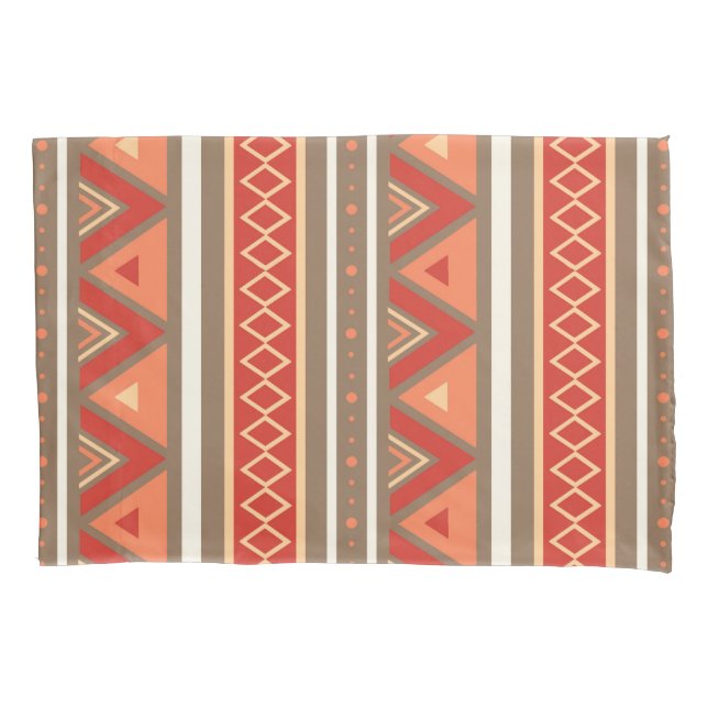Modern Southwestern Geometric, Taupe & Orange Pillowcase (Front)