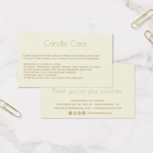 Modern Soy Candle Care Card with Logo