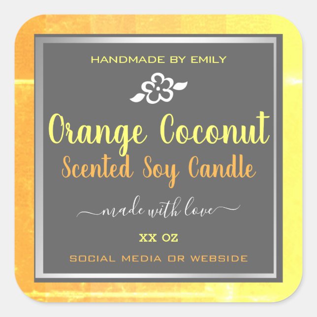 Modern Soy Candles Packaging Labels Orange Grey (Front)