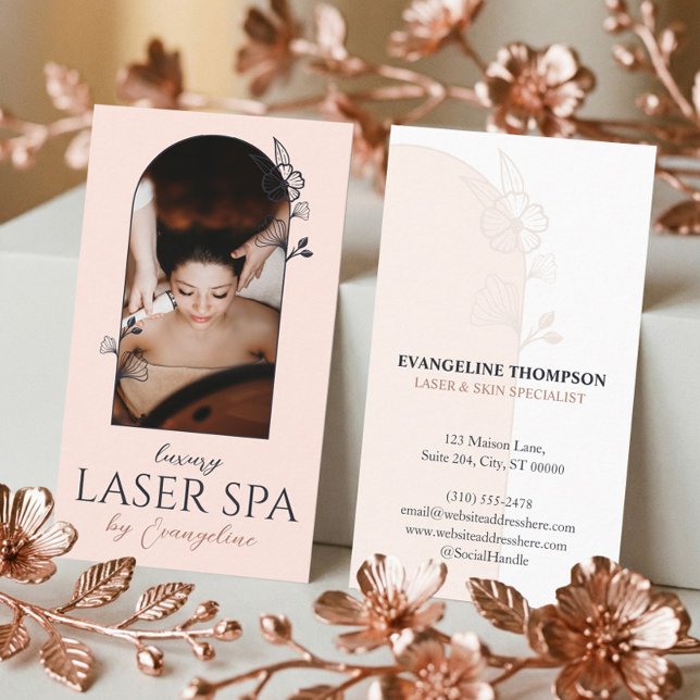Modern Spa Laser Specialist Floral Rose Arch Photo Business Card (Modern Spa Laser Specialist Floral Rose Arch Photo Business Card)