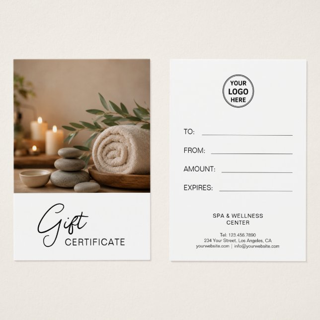Modern Spa Massage Therapist Gift Certificate (Front & Back)