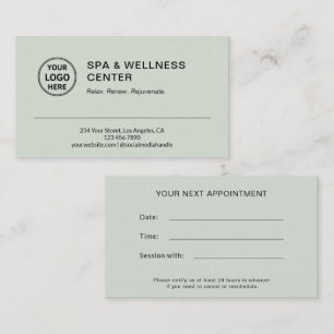 Modern Spa Massage Therapist Sage Green Appointment Card