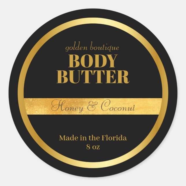 Modern Spa Salon product Body Butter Gold black Classic Round Sticker (Front)