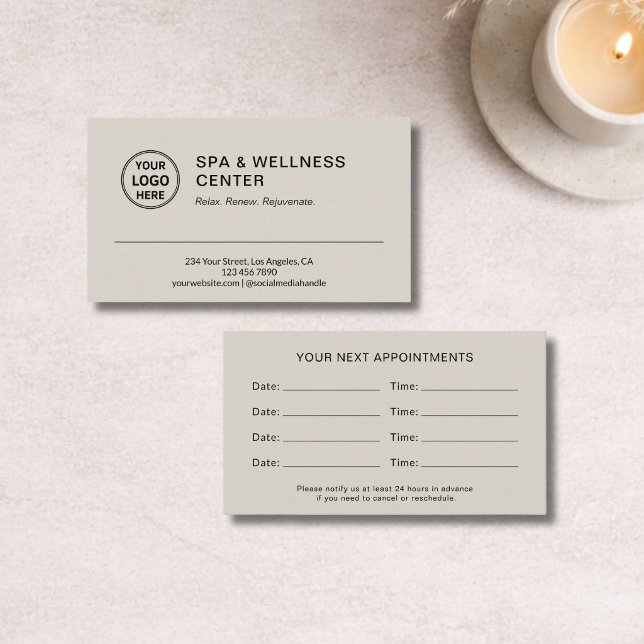 Modern Spa Wellness Neutral Beige Appointment Card (Modern Spa Wellness Neutral Beige Appointment Card)