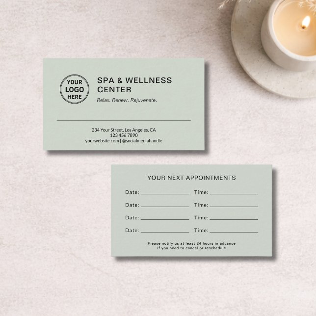 Modern Spa Wellness Sage Green Appointment Card (Modern Spa Wellness Sage Green Appointment Card)