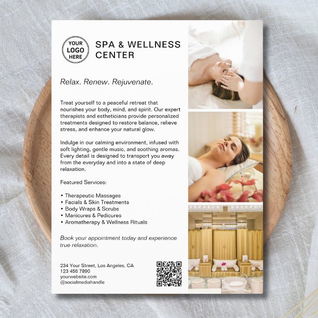 Modern Spa Wellness White Promotional Business  Flyer (Create your own Spa & Wellness Center Business Flyer)